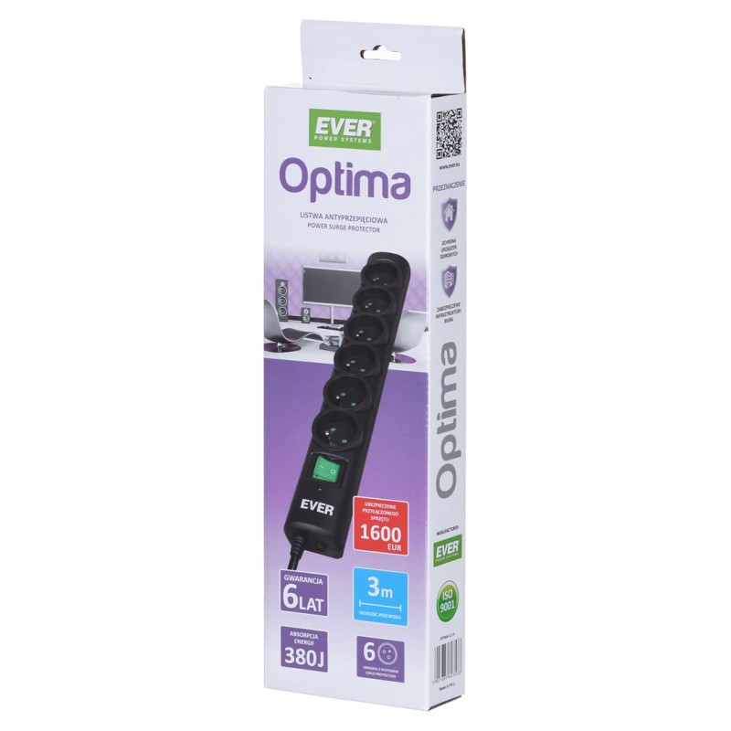 Ever Optima 3m Black 6 AC outlet(s) 250 V Ever Optima 3m Black 6 AC outlet(s) 250 V