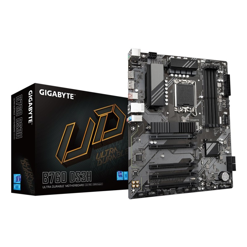 GIGABYTE B760 DS3H Motherboard - Supports Intel Core 14th Gen CPUs, 8+2+1 Phases Digital VRM, up to 7600MHz DDR5 (OC), 2xPCIe 4.0 M.2, GbE LAN, USB 3.2 Gen 2