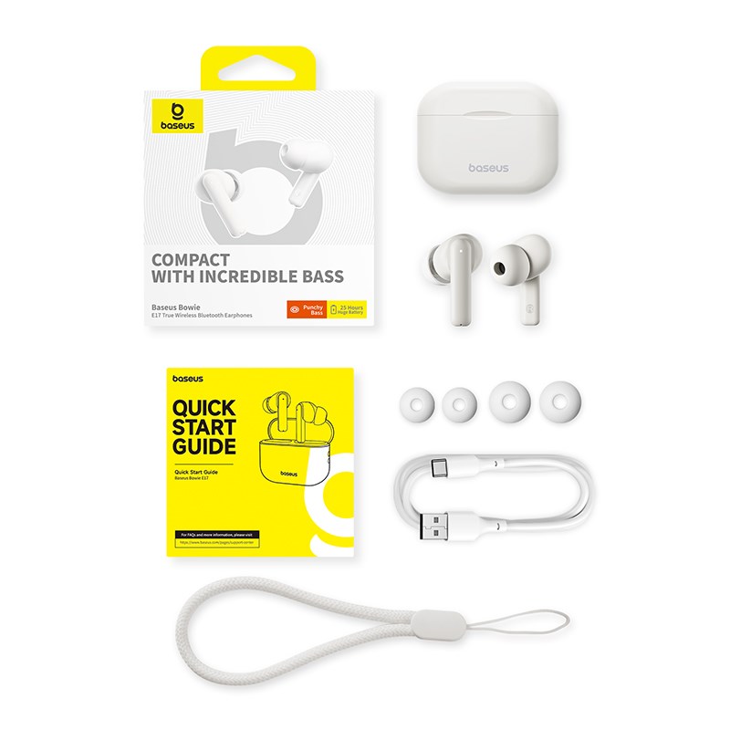 Baseus Bowie E17 Headset True Wireless Stereo (TWS) In-ear Calls/Music USB Type-C Bluetooth White Baseus Bowie E17 Headset True Wireless Stereo (TWS) In-ear Calls/Music USB Type-C Bluetooth White