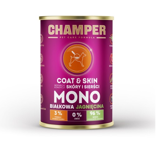 CHAMPER Coat & Skin Monoprotein Lamb - wet dog food - 400g CHAMPER Coat & Skin Monoprotein Lamb - wet dog food - 400g