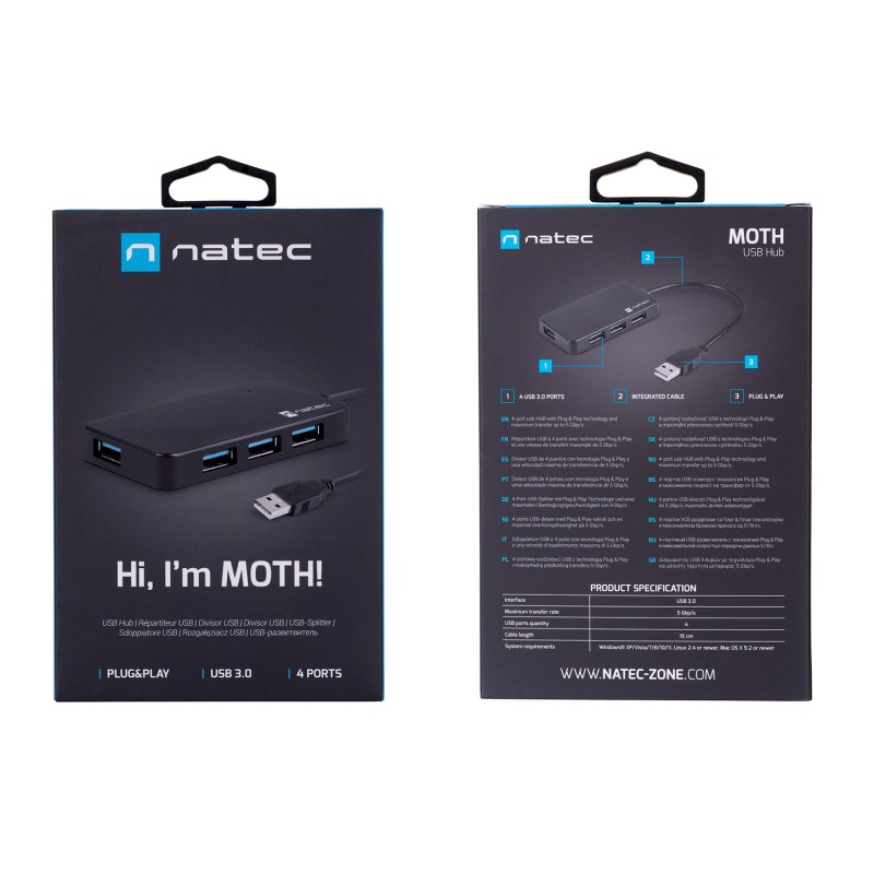 NATEC Hub USB 3.0 Moth (4 ports, black) NATEC Hub USB 3.0 Moth (4 ports, black)