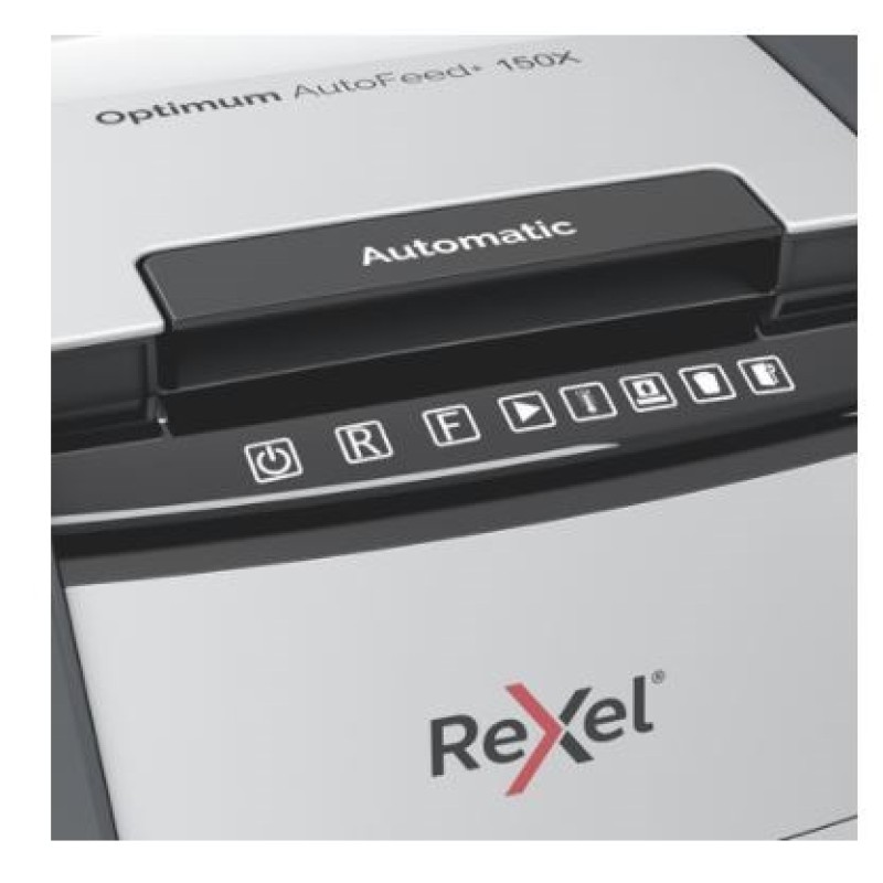 Rexel AutoFeed+ 150X automatic shredder, P-4, cuts confetti cut (4x28mm), 150 sheets, 44 litre bin Rexel AutoFeed+ 150X automatic shredder, P-4, cuts confetti cut (4x28mm), 150 sheets, 44 litre bin
