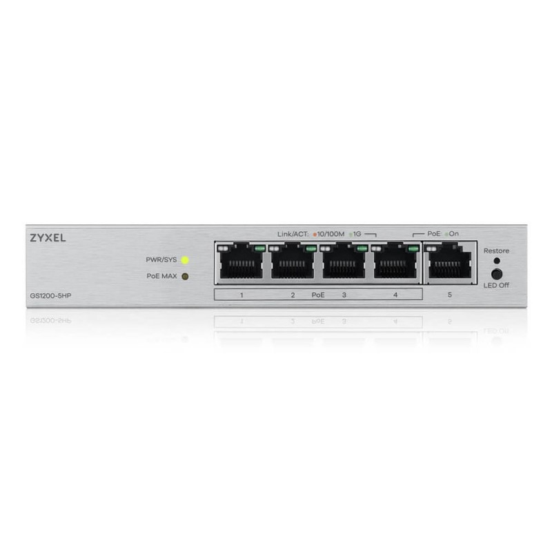 Zyxel GS1200-5HPV3 Managed L2 Gigabit Ethernet (10/100/1000) Power over Ethernet (PoE) Desktop Grey Zyxel GS1200-5HPV3 Managed L2 Gigabit Ethernet (10/100/1000) Power over Ethernet (PoE) Desktop Grey