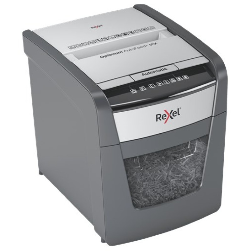 Rexel Optimum AutoFeed+ 50X paper shredder Cross shredding 55 dB 22 cm Black, Grey Rexel Optimum AutoFeed+ 50X paper shredder Cross shredding 55 dB 22 cm Black, Grey