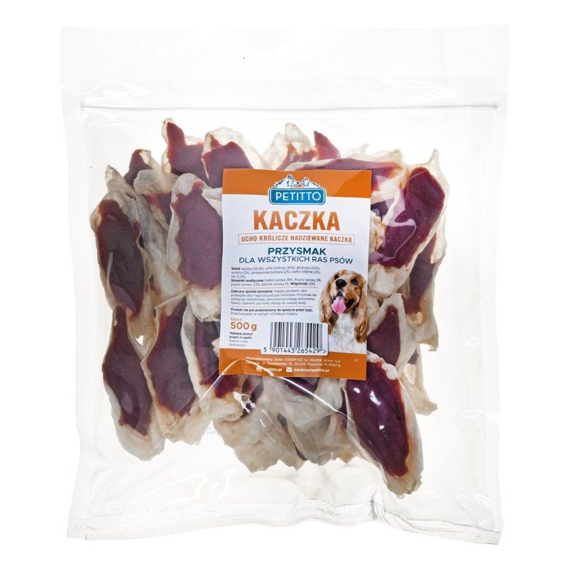 PETITTO Rabbit ear stuffed with duck - dog treat - 500 g PETITTO Rabbit ear stuffed with duck - dog treat - 500 g