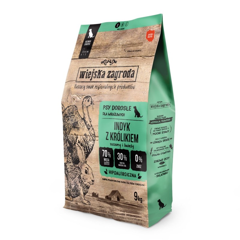 WIEJSKA ZAGRODA Turkey with Rabbit S – dry dog food – 9kg WIEJSKA ZAGRODA Turkey with Rabbit S – dry dog food – 9kg