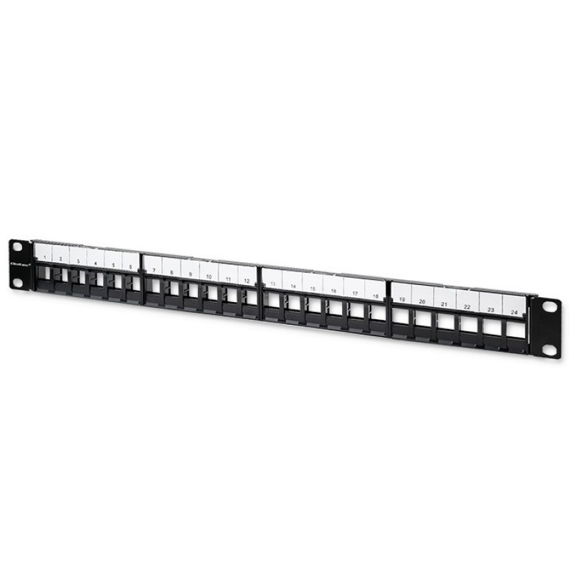 Qoltec 54516 Patch panel for 19'' rack | 24 ports | 1U | UTP | Black