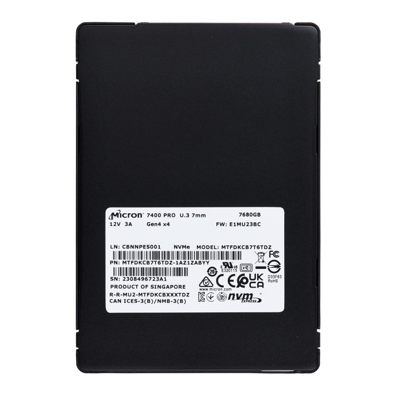 Micron 7400 PRO 7.68 TB U.3 PCI Express 4.0 NVMe 3D TLC NAND Micron 7400 PRO 7.68 TB U.3 PCI Express 4.0 NVMe 3D TLC NAND