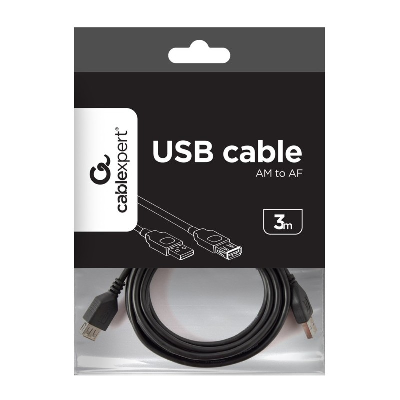 Gembird 3m USB 2.0 A M/FM USB cable USB A Black Gembird 3m USB 2.0 A M/FM USB cable USB A Black