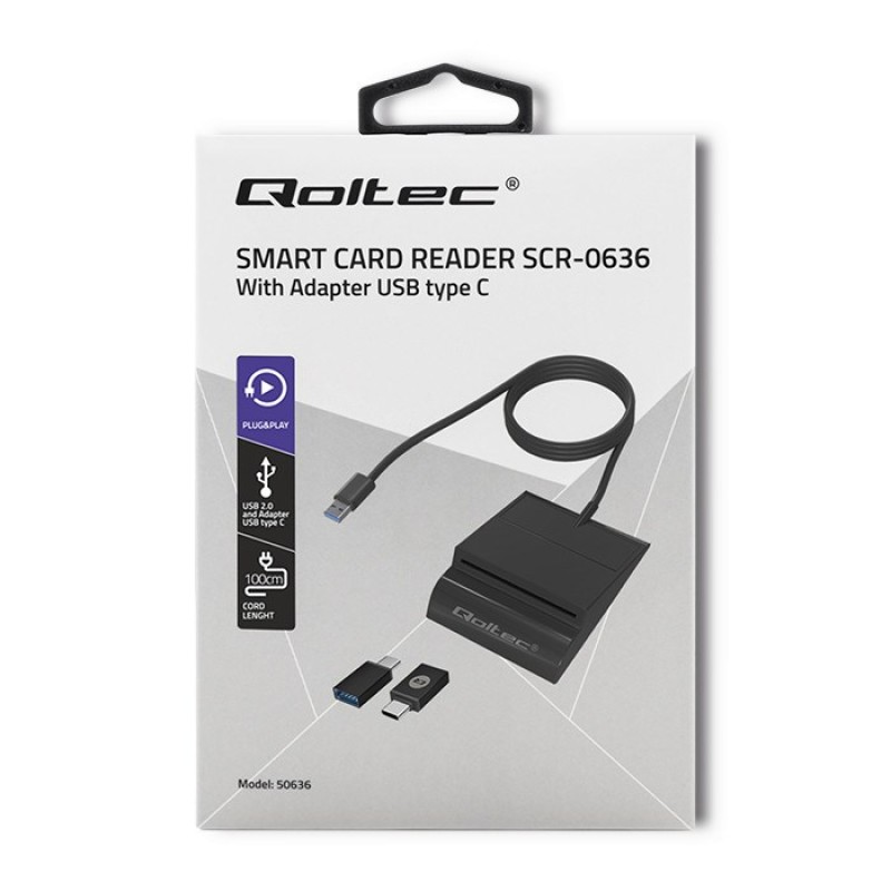 Qoltec 50636 Intelligent Smart ID chip card reader SCR-0636 | USB type C Qoltec 50636 Intelligent Smart ID chip card reader SCR-0636 | USB type C