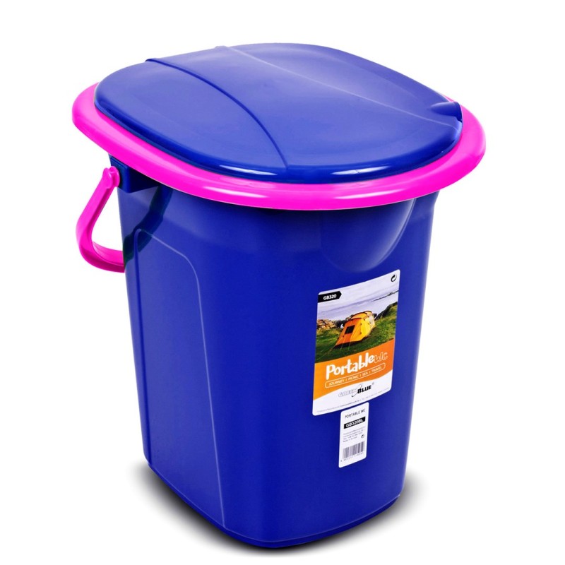 GreenBlue GB320BR 19L Portable Camping Toilet Bucket Travel Festival with Handle Detachable Seat - Navy Blue & Pink GreenBlue GB320BR 19L Portable Camping Toilet Bucket Travel Festival with Handle Detachable Seat - Navy Blue & Pink