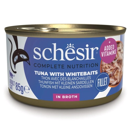 SCHESIR in cooking water Tuna with whitebait - wet cat food - 85 g SCHESIR in cooking water Tuna with whitebait - wet cat food - 85 g