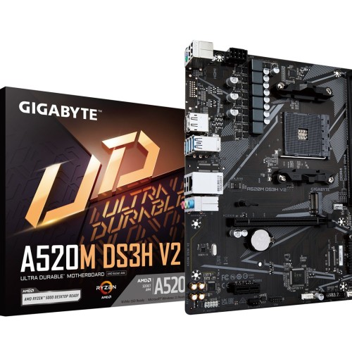 GIGABYTE A520M DS3H V2 Motherboard - Supports AMD Ryzen 5000 Series AM4 CPUs, up to 4733MHz DDR4 (OC), PCIe 3.0 x16, GbE LAN, USB 3.2 Gen 1