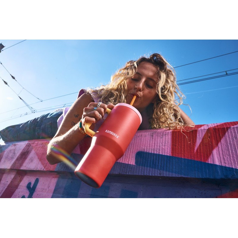 Thermal mug with telescopic straw Kambukka Rio Tumbler 950ml Pink Papaya Thermal mug with telescopic straw Kambukka Rio Tumbler 950ml Pink Papaya