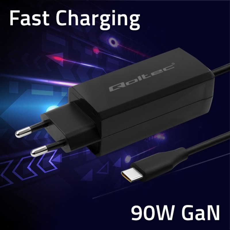 Qoltec 52420 90W GaN Super Fast Charger| 5-20V | 3-4.5A | USB-C 3.1 Qoltec 52420 90W GaN Super Fast Charger| 5-20V | 3-4.5A | USB-C 3.1