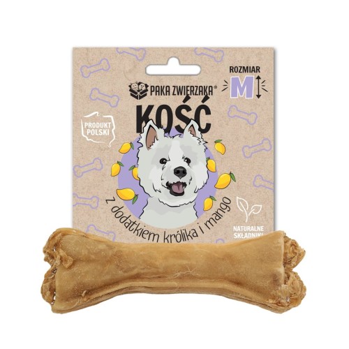 PAKA ZWIERZAKA Bone with rabbit and mango M 12 cm - dog treat - 55g PAKA ZWIERZAKA Bone with rabbit and mango M 12 cm - dog treat - 55g