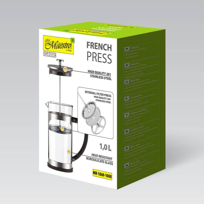 French press MAESTRO MR-1860 (MR-1860-1000) 1000 ml Steel French press MAESTRO MR-1860 (MR-1860-1000) 1000 ml Steel
