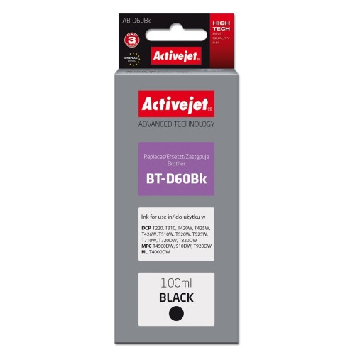 Activejet AB-D60Bk Ink Cartridge (replacement for Brother BT-D60Bk; Supreme; 100 ml; black) Activejet AB-D60Bk Ink Cartridge (replacement for Brother BT-D60Bk; Supreme; 100 ml; black)