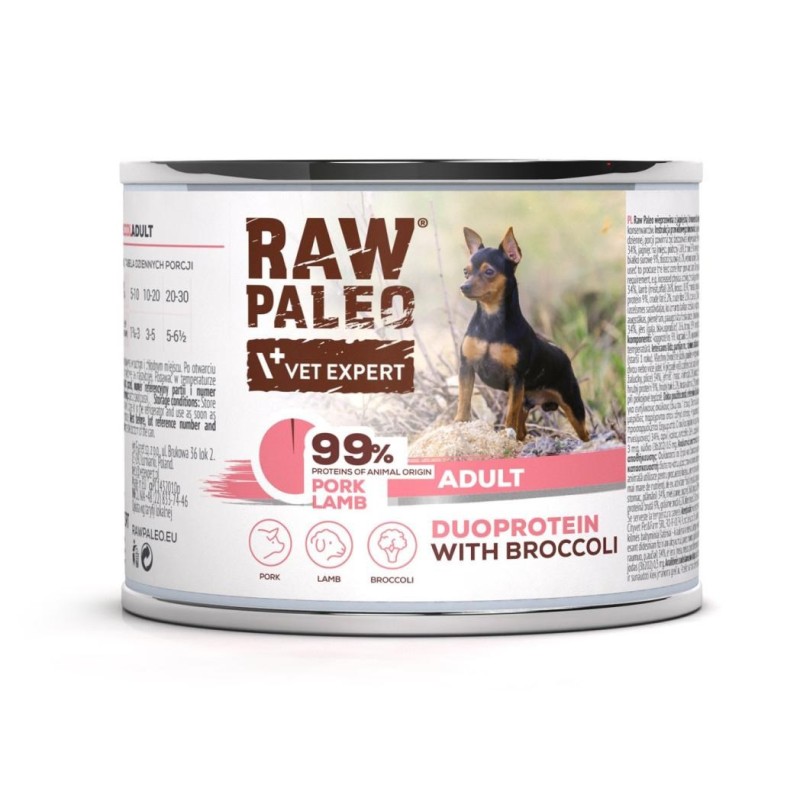 RAW PALEO Duoprotein Pork & Lamb Adult - wet dog food - 200g