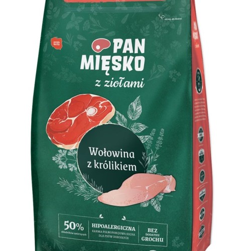 PAN MIĘSKO with herbs Beef with rabbit M - dry dog food - 9kg