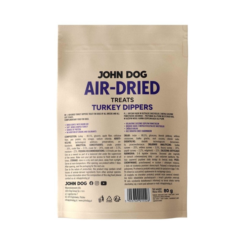JOHN DOG Air-Dried Turkey dippers - dog treat - 80g
