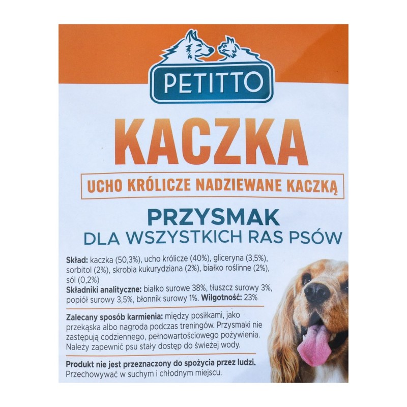 PETITTO Rabbit ear stuffed with duck - dog treat - 500 g PETITTO Rabbit ear stuffed with duck - dog treat - 500 g