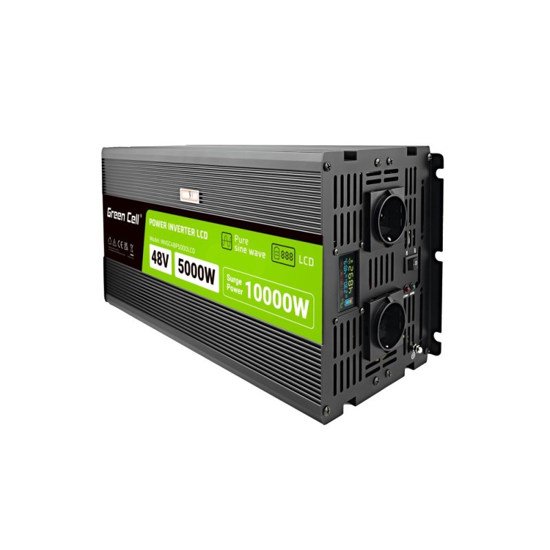 Green Cell Przetwornica napicia PowerInverter LCD 48 V 5000W/10000W Przetwornica samochodowa z wywietlaczem - czysty sinus 10 kVA Black Green Cell Przetwornica napicia PowerInverter LCD 48 V 5000W/10000W Przetwornica samochodowa z wywietlaczem - czysty sinus 10 kVA Black