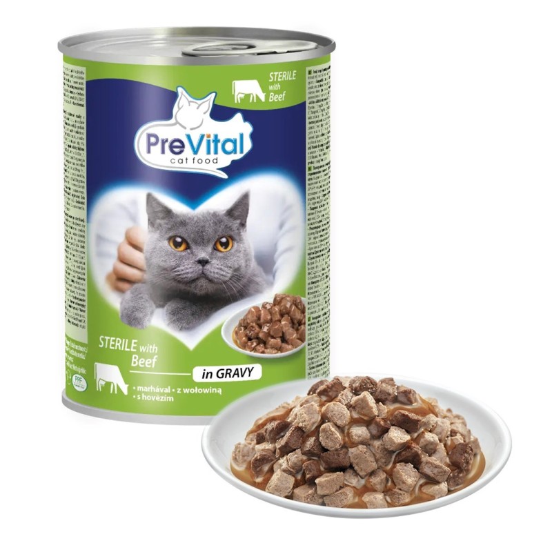 PREVITAL Cat Food Sterile Beef in Sauce - Wet Food for Cats - 415g