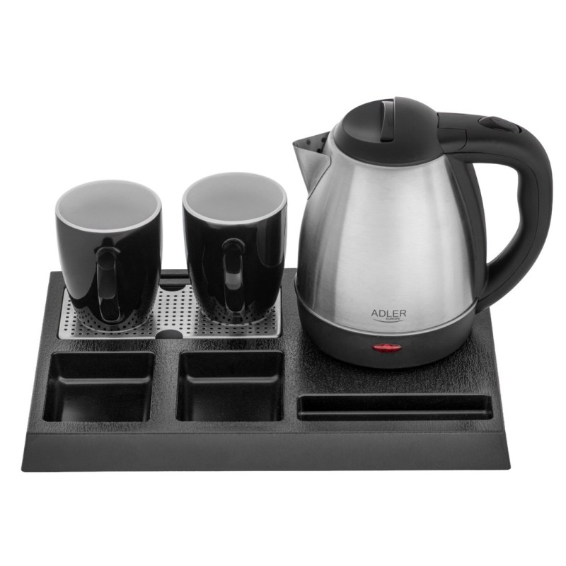 Adler AD 1354 Hotel kettle stainless steel 1.2 L + tray with cups black, steel