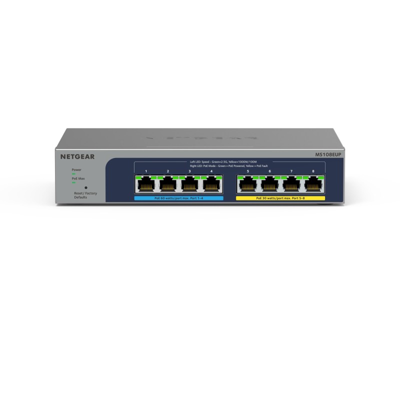 NETGEAR 8-port Ultra60 PoE++ Multi-Gigabit (2.5G) Ethernet Plus Switch Managed L2/L3 2.5G Ethernet (100/1000/2500) Power over Ethernet (PoE) Grey NETGEAR 8-port Ultra60 PoE++ Multi-Gigabit (2.5G) Ethernet Plus Switch Managed L2/L3 2.5G Ethernet (100/1000/2500) Power over Ethernet (PoE) Grey