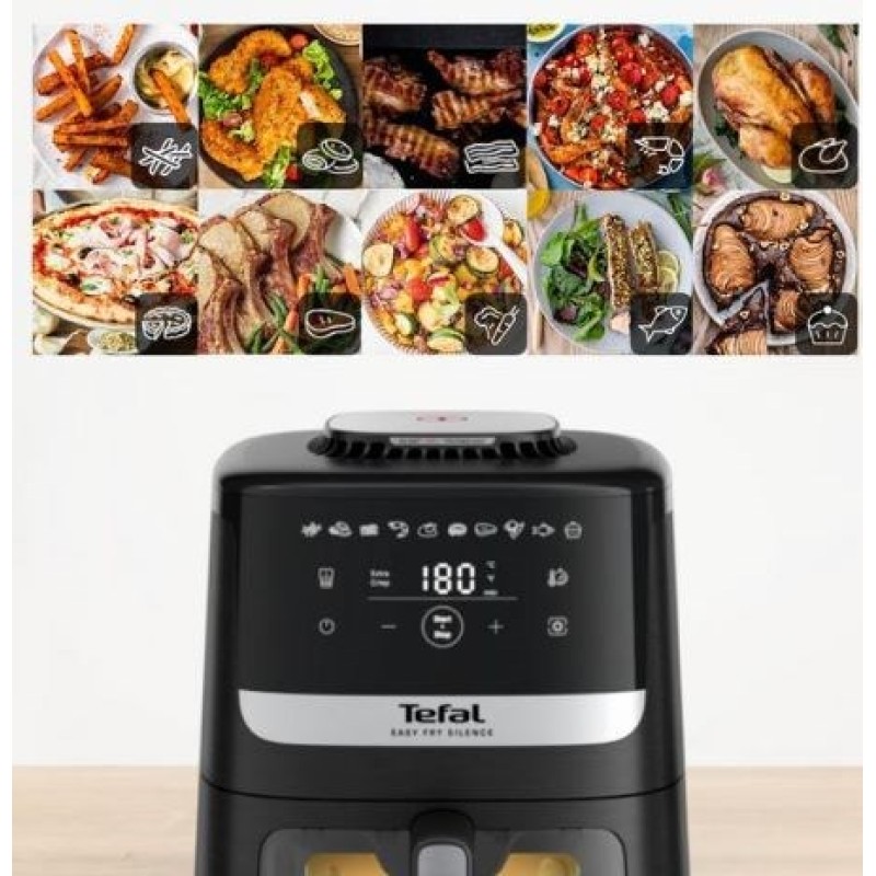 Tefal Easy Fry Silence EY5568E0 fryer Single 5 L Stand-alone Hot air fryer Black, Stainless steel