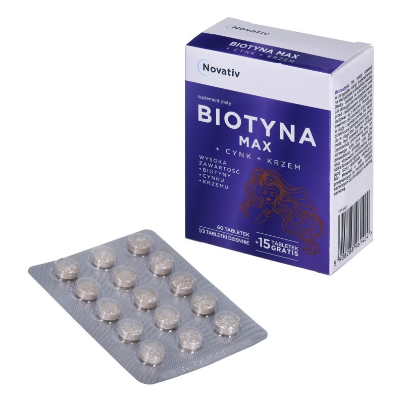 Novativ Biotin MAX+Cync+Silicon 60 tablets + 15 tablets free of charge Novativ Biotin MAX+Cync+Silicon 60 tablets + 15 tablets free of charge