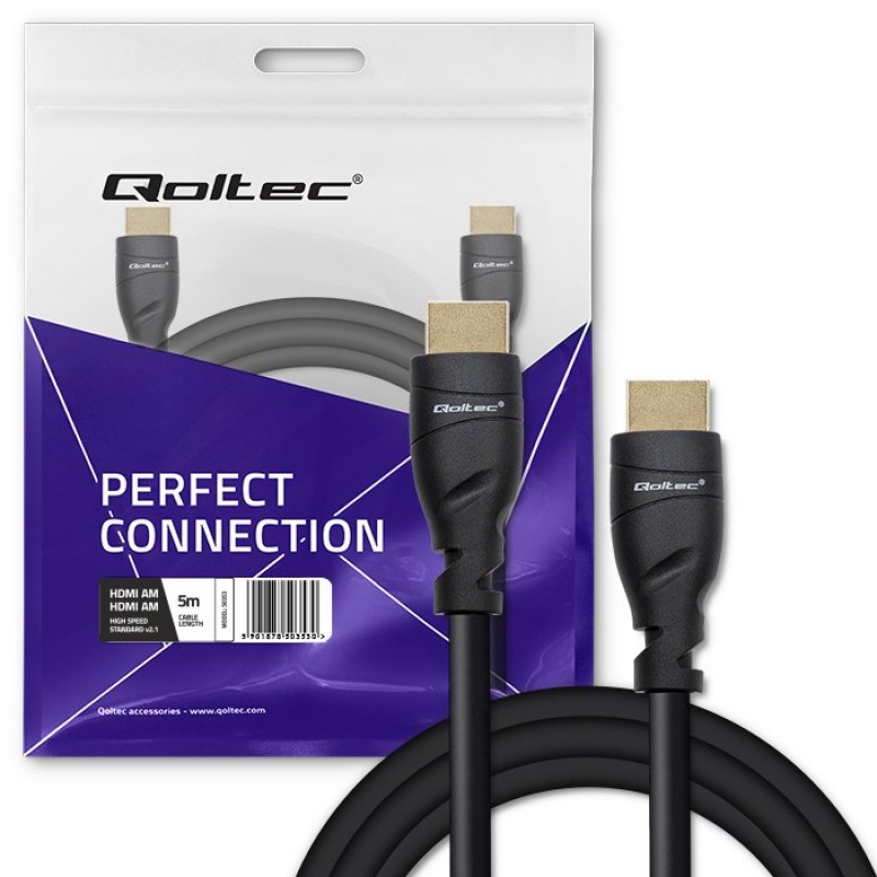 Qoltec 50353 HDMI v2.1 Cable Ultra high speed 8K | 60Hz | 26AWG | GOLD | 5m Qoltec 50353 HDMI v2.1 Cable Ultra high speed 8K | 60Hz | 26AWG | GOLD | 5m