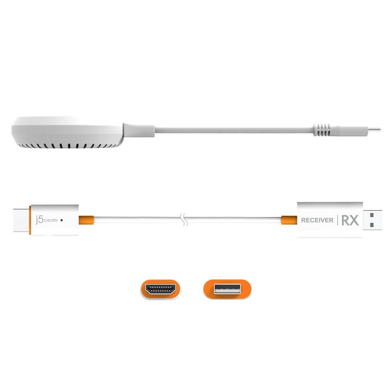 j5create JVAW62 ScreenCast USB-C® Wireless Display HDMI™ Extender, White and Orange j5create JVAW62 ScreenCast USB-C® Wireless Display HDMI™ Extender, White and Orange