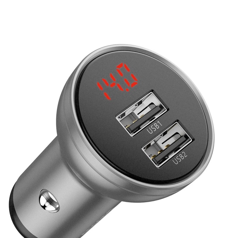 Baseus car charger with display, 2x USB, 4.8A, 24W (silver) Baseus car charger with display, 2x USB, 4.8A, 24W (silver)