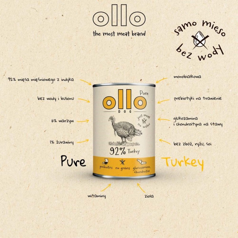OLLO Pure Turkey - wet dog food - 850g