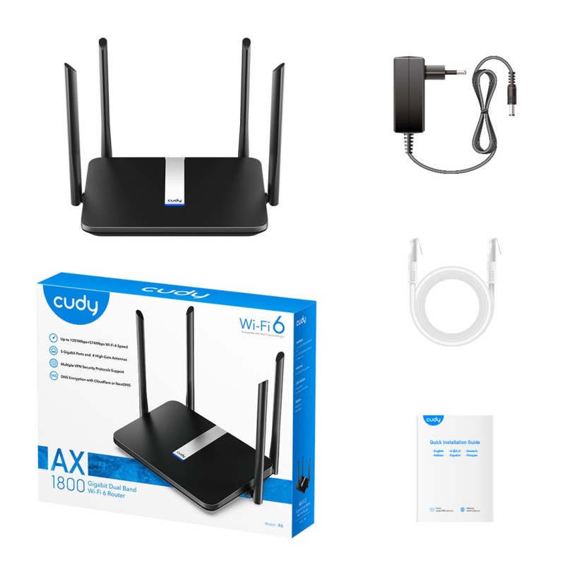 Cudy X6 wireless router Gigabit Ethernet Dual-band (2.4 GHz / 5 GHz) Black Cudy X6 wireless router Gigabit Ethernet Dual-band (2.4 GHz / 5 GHz) Black