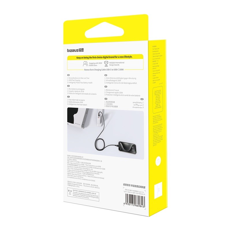 Baseus Dura Type C to Type C 100 W fast charging cable 1 m Black, Gold Baseus Dura Type C to Type C 100 W fast charging cable 1 m Black, Gold