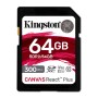 Kingston Technology 64GB Canvas React Plus SDXC UHS-II 300R/260W U3 V90 for Full HD/4K/8K