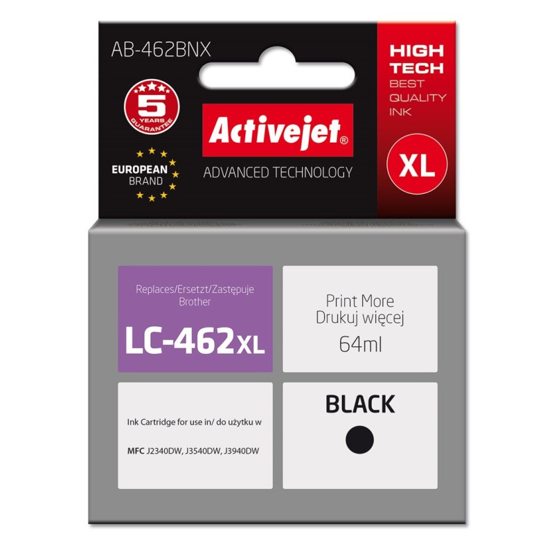 Activejet AB-462BNX Ink (replacement for Brother LC-462XLBK; Supreme; 64 ml; black). Activejet AB-462BNX Ink (replacement for Brother LC-462XLBK; Supreme; 64 ml; black).