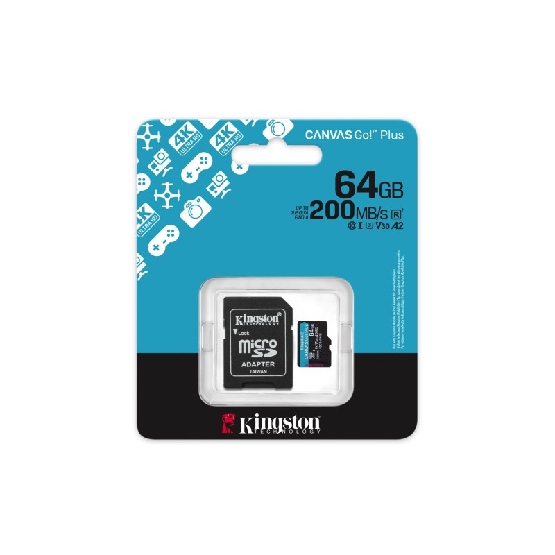 Kingston Technology 64GB microSDXC Canvas Go Plus Gen4 200MB/s A2 U3 V30 Card + Adapter Kingston Technology 64GB microSDXC Canvas Go Plus Gen4 200MB/s A2 U3 V30 Card + Adapter