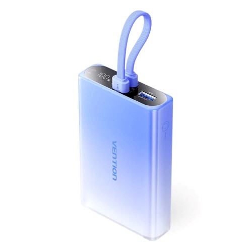 Vention 10000mAh power bank with LED display, USB-C + Lightning + USB-A, 22.5W (blue) Vention 10000mAh power bank with LED display, USB-C + Lightning + USB-A, 22.5W (blue)