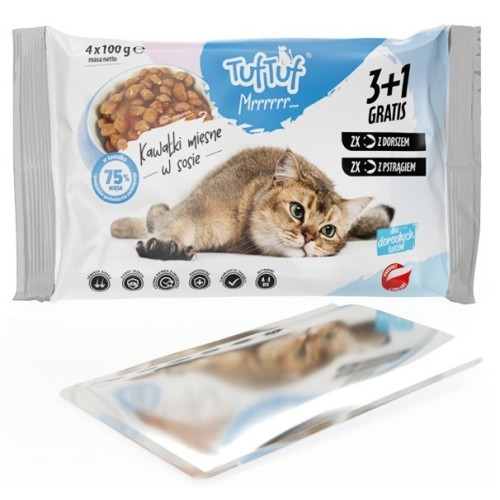 TUF TUF 2x with cod, 2x with trout - wet cat food - 4x100g TUF TUF 2x with cod, 2x with trout - wet cat food - 4x100g