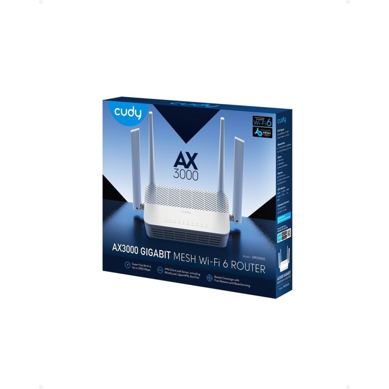 Cudy WR3000S wireless router Gigabit Ethernet Dual-band (2.4 GHz / 5 GHz) Cudy WR3000S wireless router Gigabit Ethernet Dual-band (2.4 GHz / 5 GHz)
