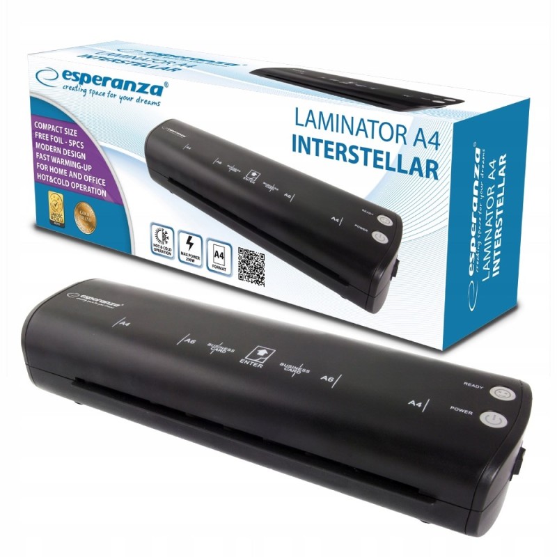 Esperanza A4 Hot / cold laminator 250 mm/min Black Esperanza A4 Hot / cold laminator 250 mm/min Black