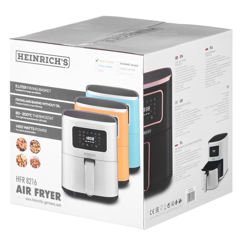 Heinrich‘’s HFR 8216 Hot air fryer 5.0 l 1450 W Yellow Heinrich‘’s HFR 8216 Hot air fryer 5.0 l 1450 W Yellow