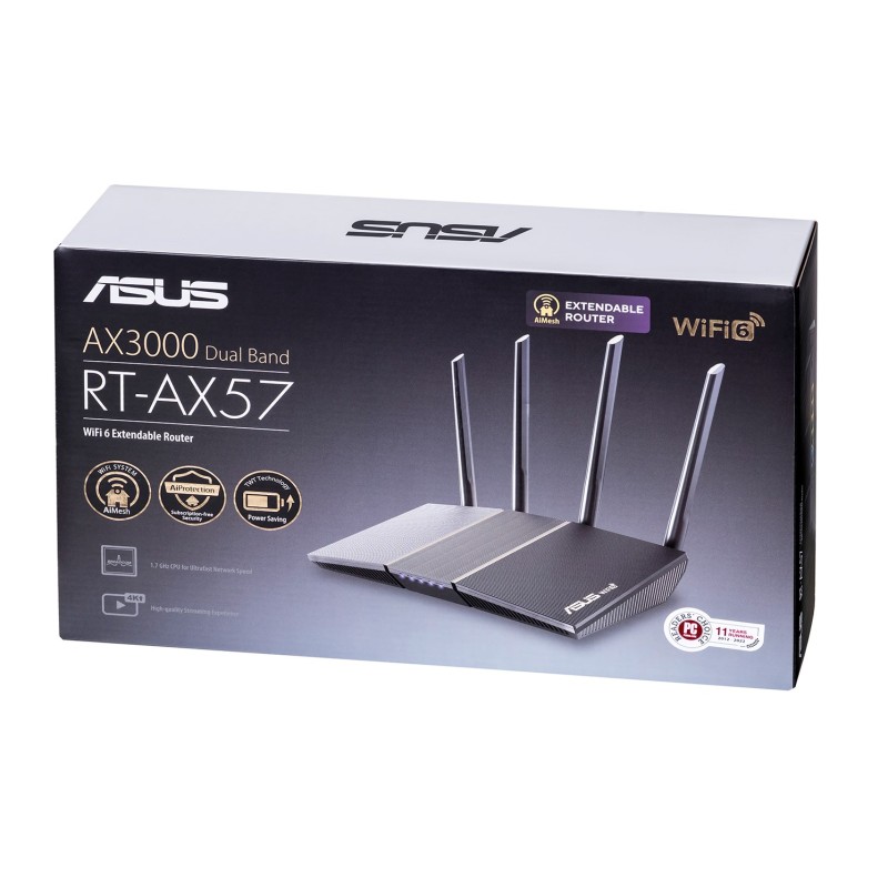 ASUS RT-AX57 wireless router Gigabit Ethernet Dual-band (2.4 GHz / 5 GHz) Black ASUS RT-AX57 wireless router Gigabit Ethernet Dual-band (2.4 GHz / 5 GHz) Black