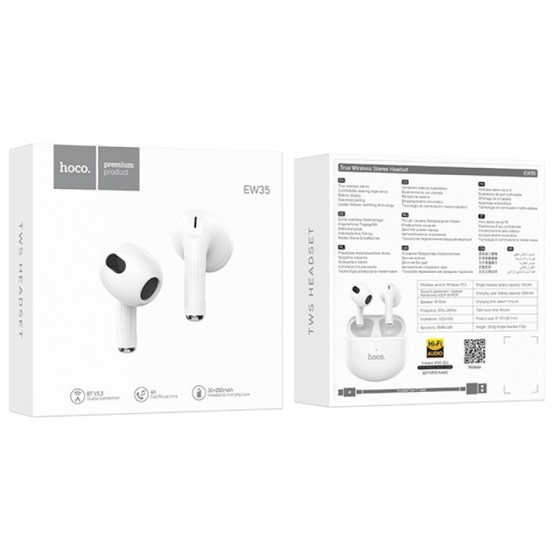 Hoco EW35 Sonido Headset Wireless In-Ear Calls/Music Bluetooth White Hoco EW35 Sonido Headset Wireless In-Ear Calls/Music Bluetooth White