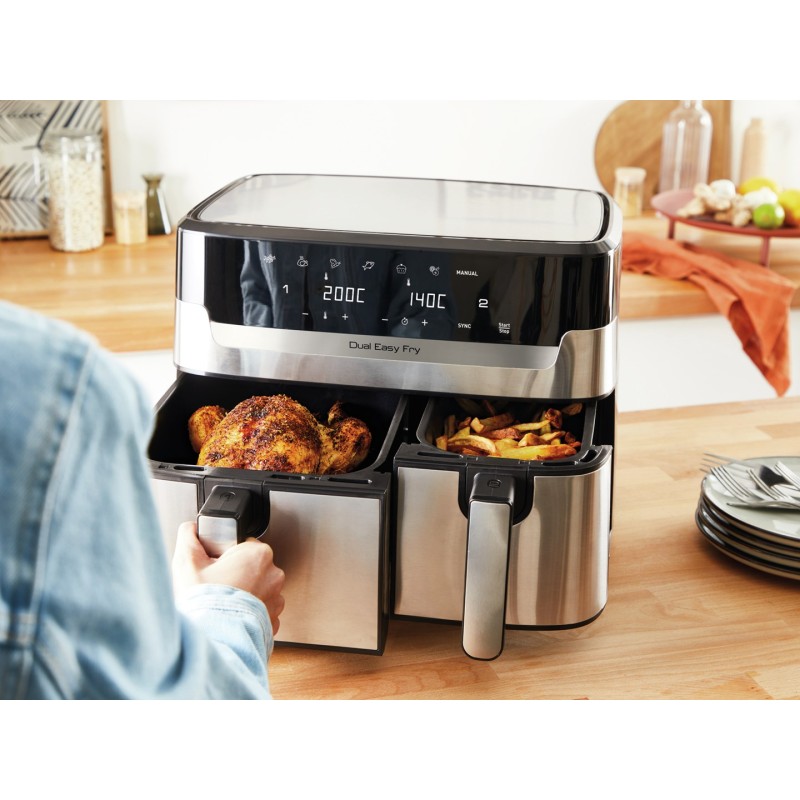 Tefal Dual Easy Fry & Grill EY905D Double 8.3 L Stand-alone 2700 W Hot air fryer Stainless steel Tefal Dual Easy Fry & Grill EY905D Double 8.3 L Stand-alone 2700 W Hot air fryer Stainless steel