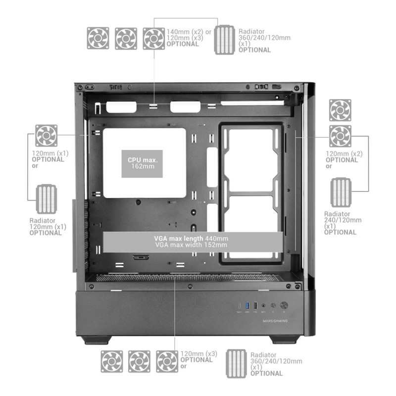 Mars Gaming MCLCDPRO computer case Midi Tower Black